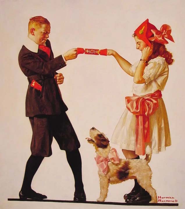 Children pulling a Christmas cracker