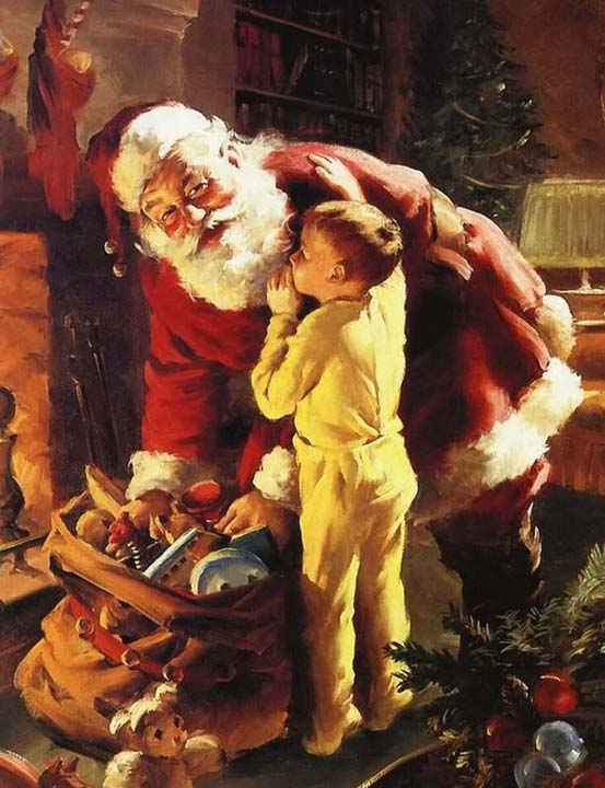 Santa Claus distributing gifts