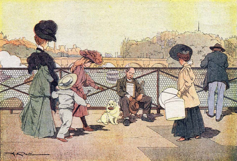 The blind begaar on the bridge of the arts in Paris c.1900